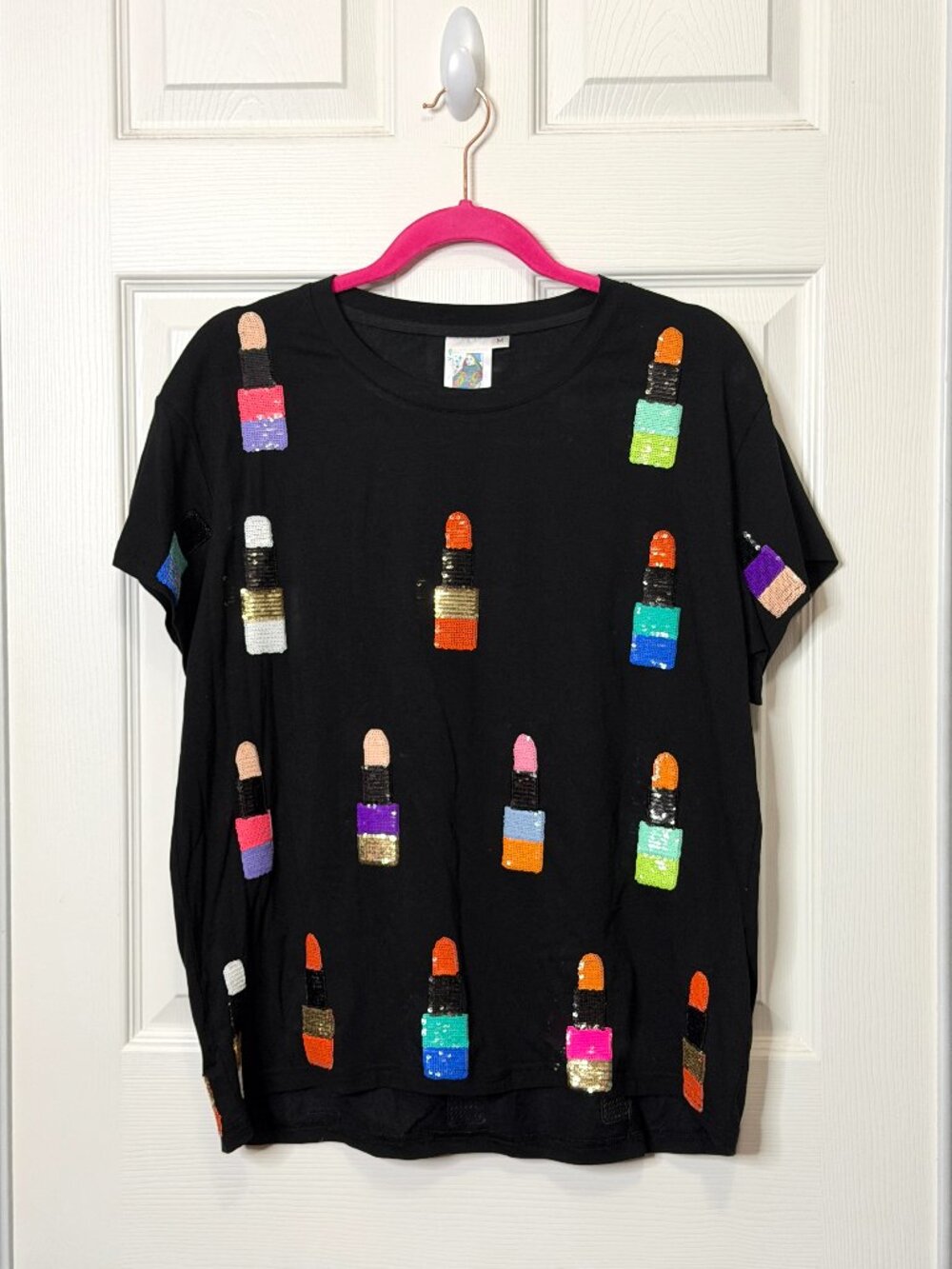 Queen Of Sparkles Black Sequin Lipstick Tee- Women's Medium